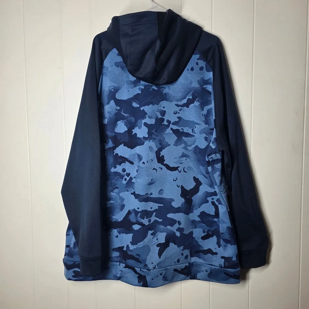 Nike Mens XXL Blue Camo Dri-FIT Hoodie Raglan Pullover Sweatshirt 445591-102931